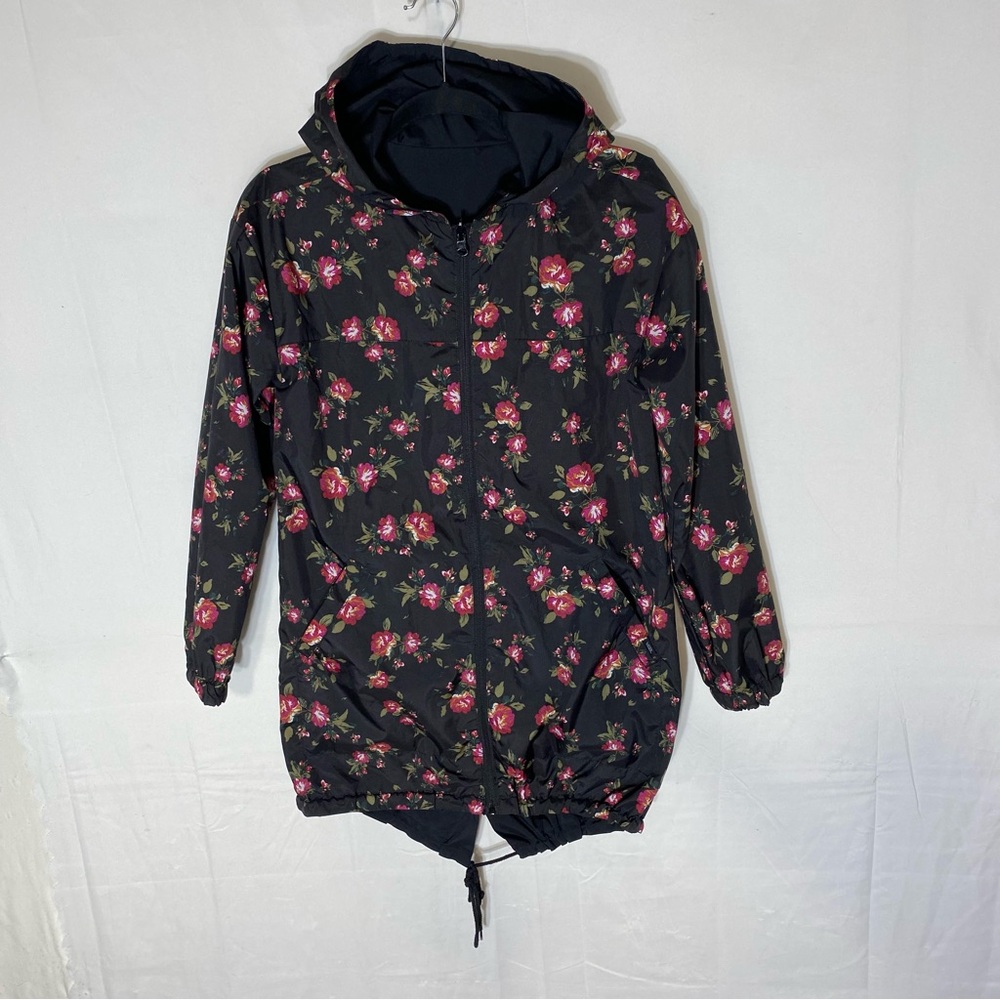 Vans Floral Black Reversible Windbreaker Jacket With Hood XS Festival